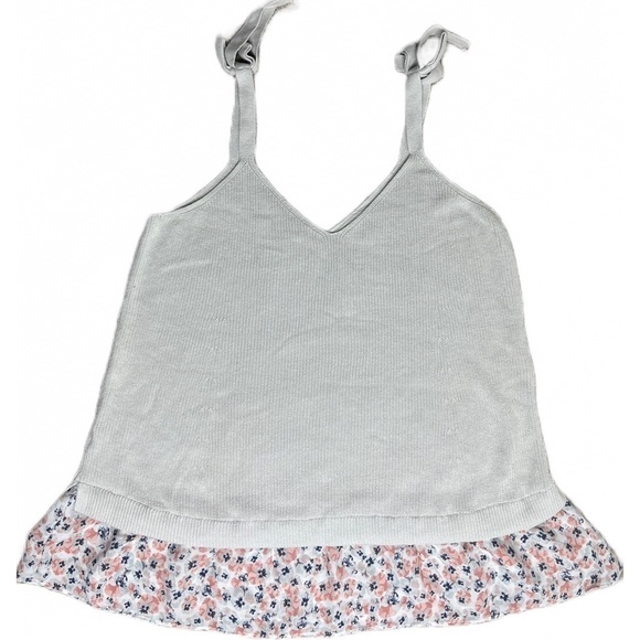 LOFT Tops - Loft Gray Floral Ruffle Knit Blouse with Tie Straps